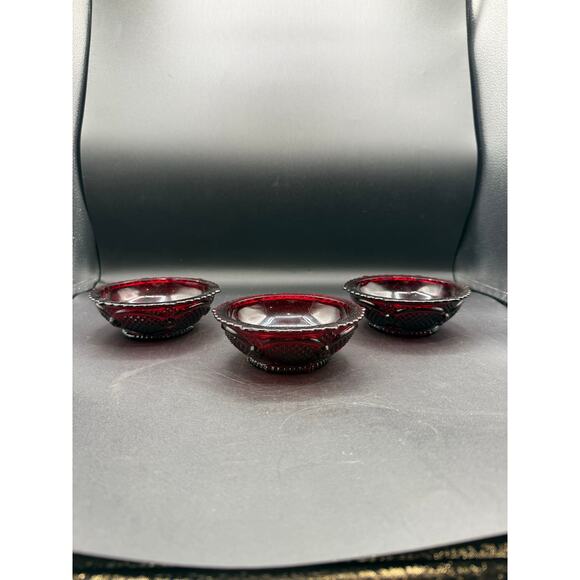 Vintage Avon Cape Cod Ruby Red Glass 5" Berry Bowls, Set of 3 - Picture 2 of 7